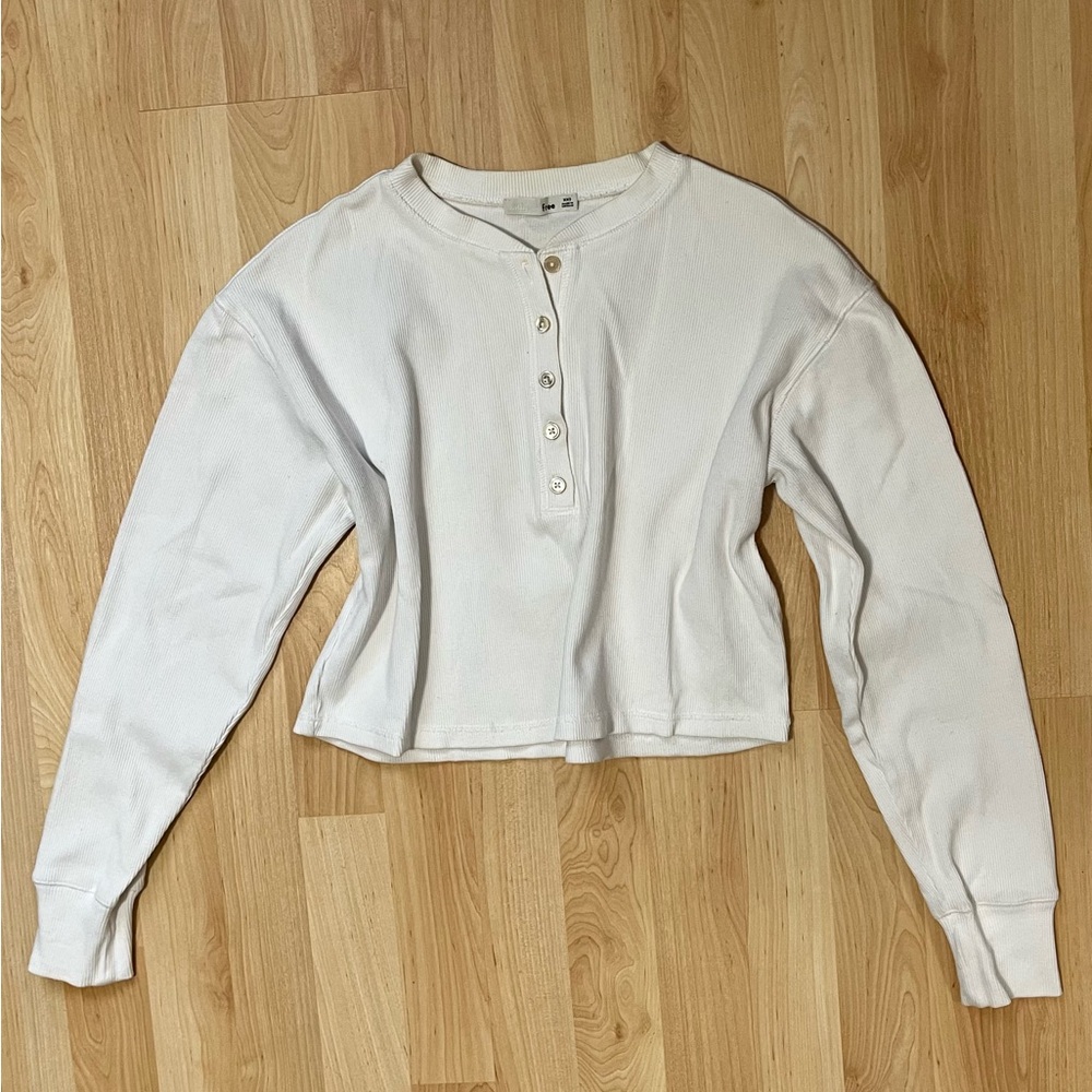 2 for $30 / Wilfred Free Cropped Cotton Henley Long Sleeve